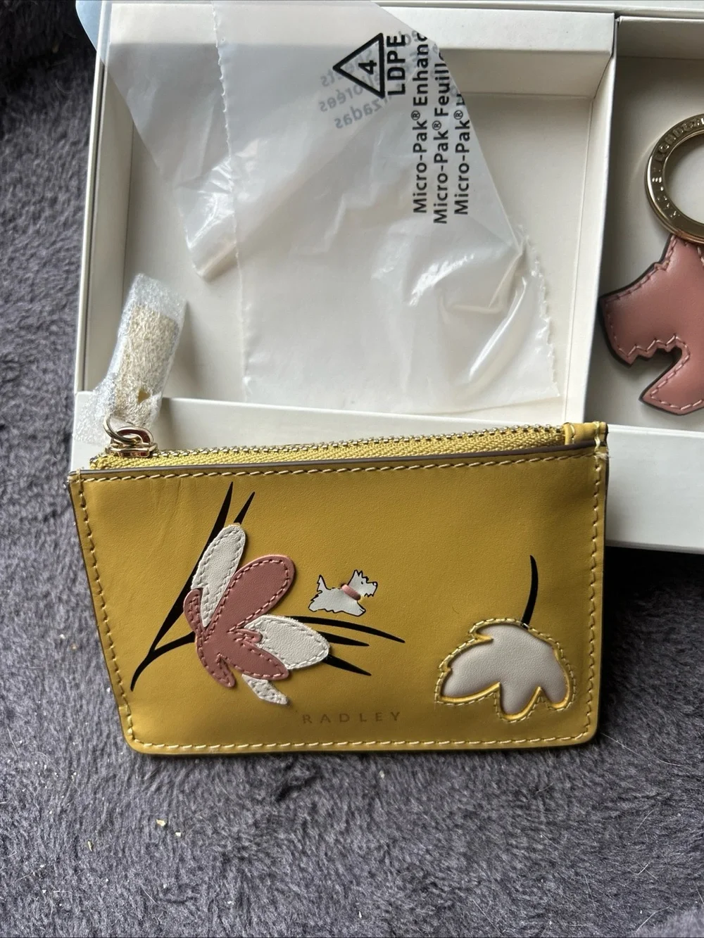 RADLEY LONDON Yellow Floral Card Holder with Pink Scottie Keyring